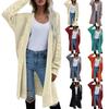 Женский однотонный длинный повседневный кардиган, вязаный со свободным свитером-пальто
