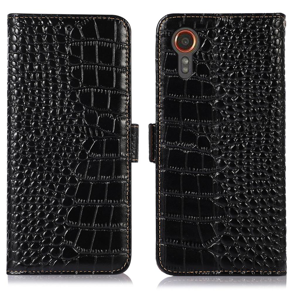 For Samsung Galaxy Xcover7 Wallet Case RFID Blocking Genuine Cow Leather Cover