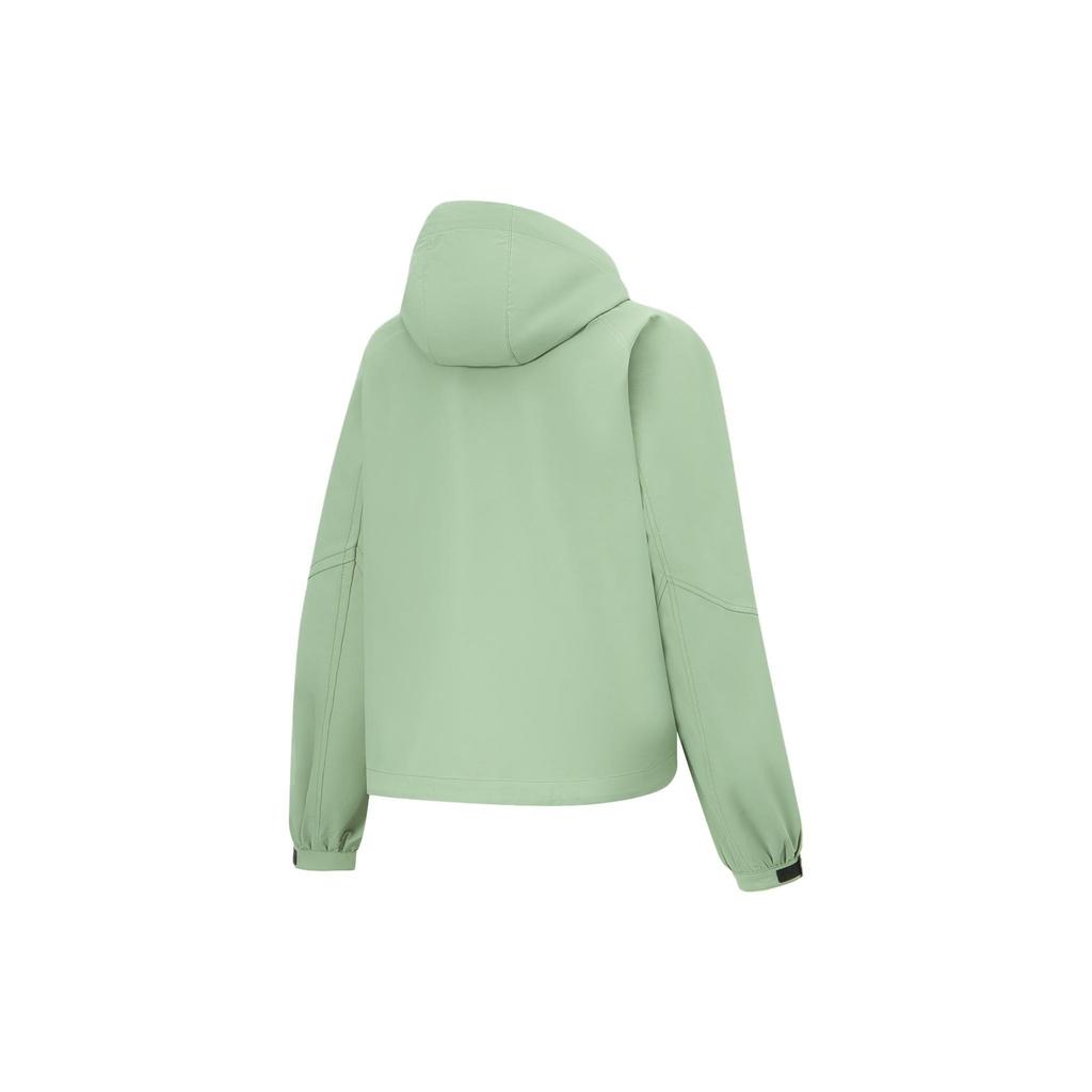 Li-Ning Ветровка женская AFDU680-1 с капюшоном на молнии, с длинным рукавом, спортивная, повседневная, для улицы, водоотталкивающая, устойчивая к УФ-излучению, однотонная, с листовым краем