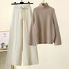 2pcs/set Autumn Casual Winter Twin Set Women's Coat Pant Turtleneck Long Sleeve Cable Knit Sweater and Loose Pants Ladies Causual Warm Outwear Outfits