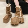 Fur Super High Heels Women High Boots Brand Platform Plush Warm Leather Shoes Winter 2025 Trend Goth Chelsea Fashion Botas Mujer