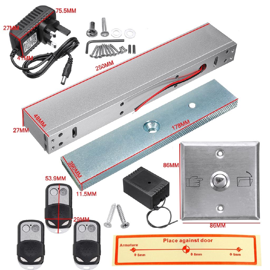 DC 12V AC100-240V 280KG 600LB System Electric Magnetic Door Lock Access & 3 Remote
