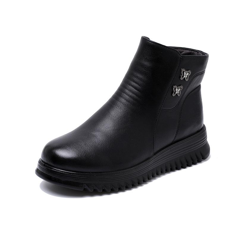 Туфли из микрофибры и хлопка для мам, зимние бархатные теплые, для женщин среднего и пожилого возраста, плоские ботинки, нескользящая боковая молния для пожилых