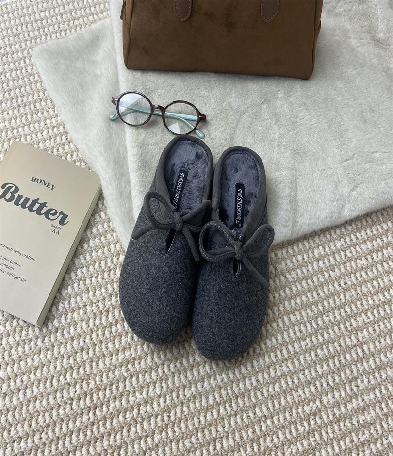 French Fairy Style Lamb Wool Lace-up Flat-bottomed Wool Shoes, Women Wear New Lazy One-pedal Thermal Cotton Shoes In Winter