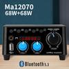 Ma12070 Мини Цифровой Усилитель Мощности Hi-Fi Стерео 2.0 Bluetooth 5.3 68 Вт + 68 Вт Домашнее Аудио Регулировка Басов и Высоких Частот с PC USB