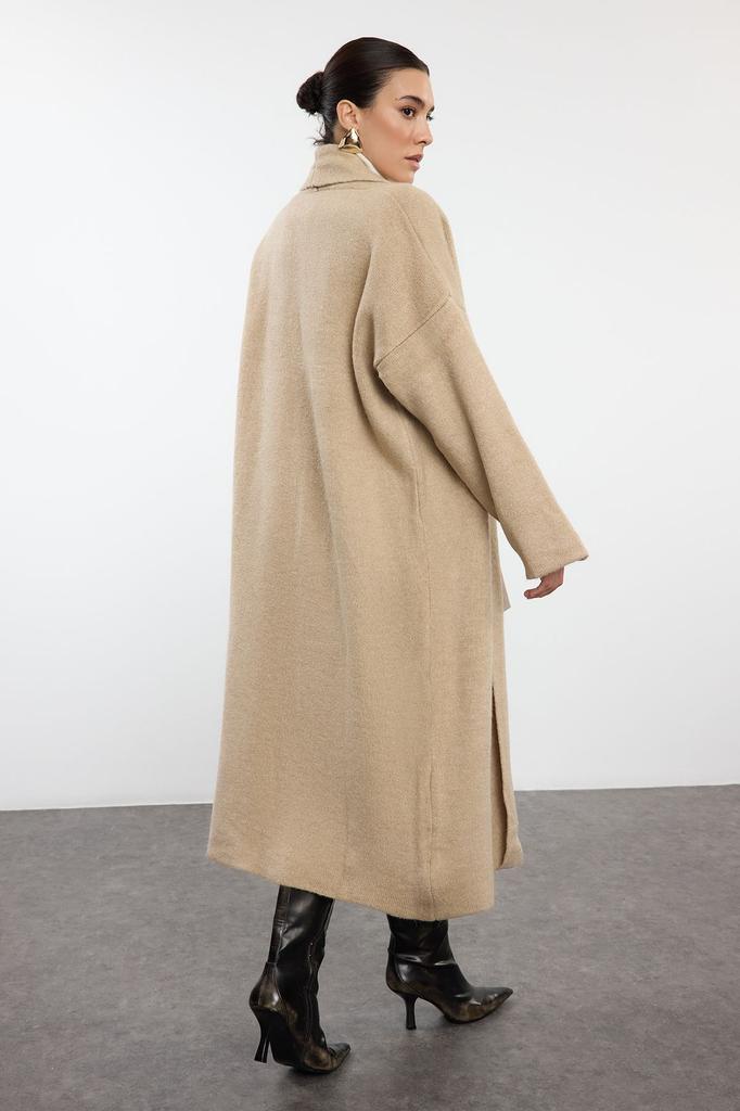 Женский модный стильный кардиган бежевого цвета с мягкой текстурой, толстое базовое пальто, трикотажный кардиган