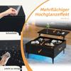Couchtisch Platte, Moderner Kaffeetisch ausziehbarer LED, Sofatisch Schubladen & Versteckter Stauraum, Beistelltisch Wohnzimmer, Büro, Schwarz