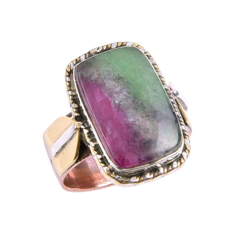 Кольцо из двухцветного серебра 925 пробы с рубином в цоизите, изготовленное вручную в лаборатории S.7 Q7Z43