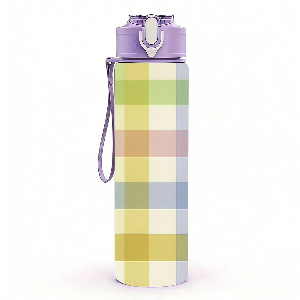 1PC Soft Plaid Check Pattern 750ml Color Plastic Sports Water Bottle Leakproof Flip Straw Lid Suitable for Sports Office Home Use