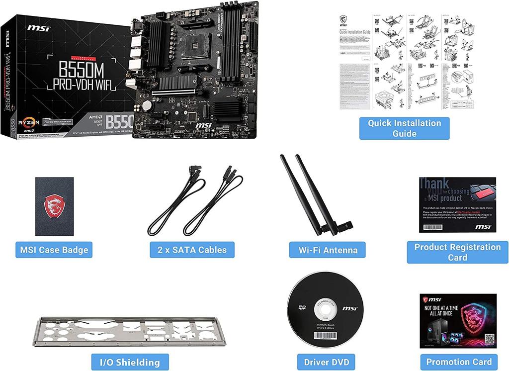 MSI Motherboard B550M PRO-VDH WIFI Ryzen 5000 Series (AM4) Compatible, M.2 Heatsink, Wi-Fi Function, MicroATX [AMD B550] MB5033