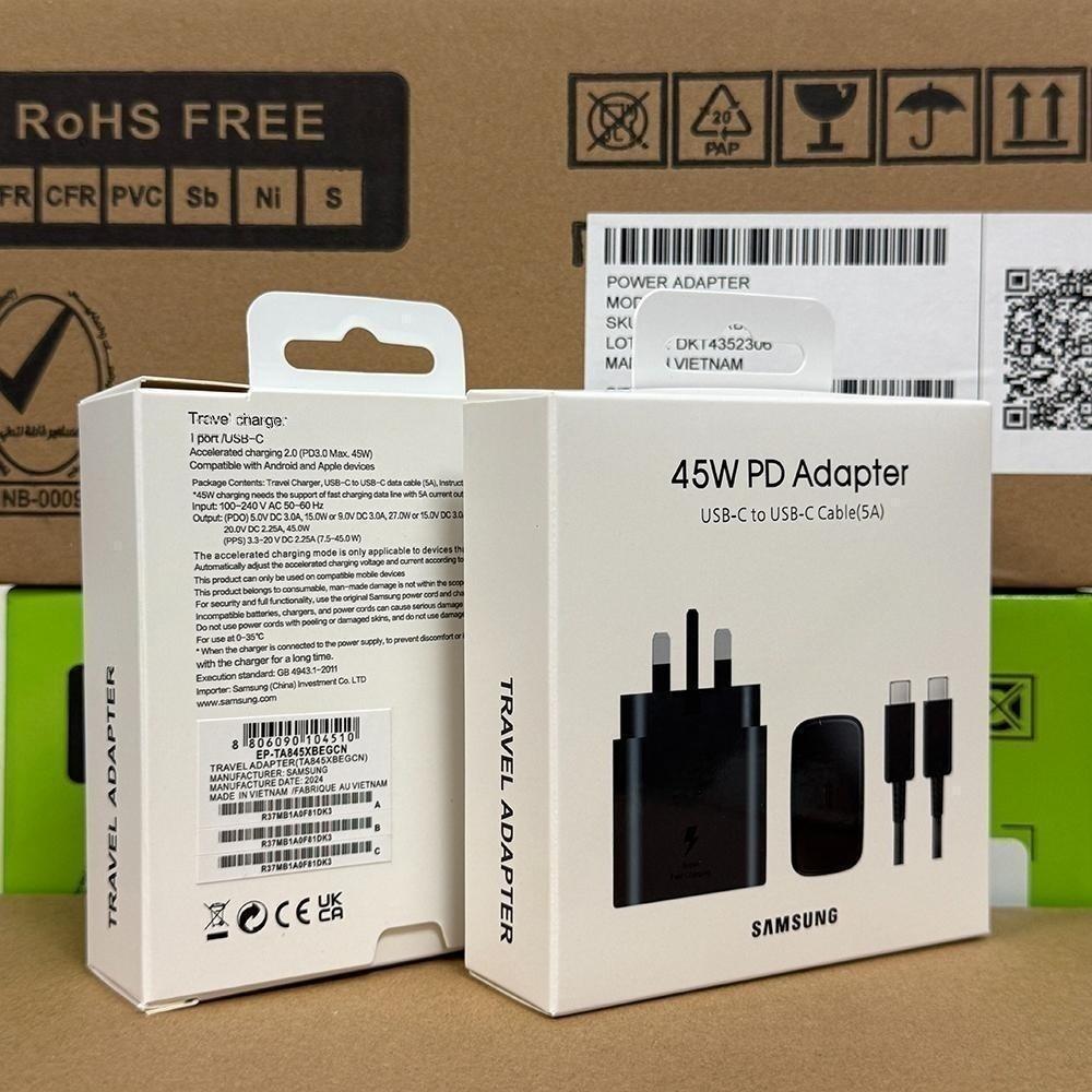 Samsung Комплект быстрой зарядки PD 45 Вт (EP-TA845), Британская вилка, USB-C на USB-C кабель 5А, Супербыстрая зарядка для телефонов/планшетов Galaxy