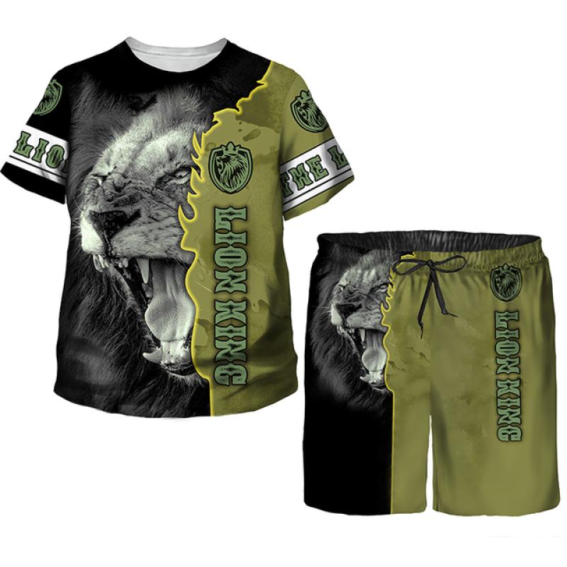 Летние модные крутые повседневные футболки/брюки/костюмы с принтом льва для мальчиков-подростков 1-14 лет, модная одежда в стиле хип-хоп, комплект детской одежды
