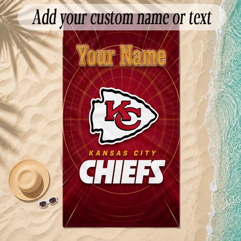 Beach TowelKansas City Chiefs Custom Name Text Personalized Soft Towel for Beach Pool Indoor Home Decor Gift