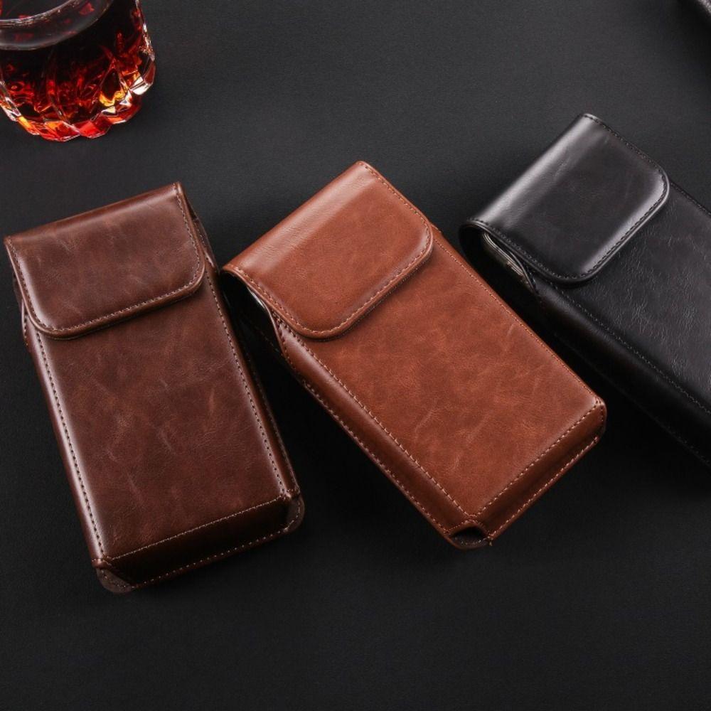 Solid Color Leather Belt Clip Phone Case Vertical Phone Belt Hanging Pouch Outdoor Sports