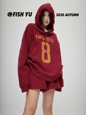 FISHYU Худи с принтом из 8 букв и шорты с эластичной талией для женщин, комплект для ранней осени