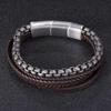 Lucky Vintage Men's Leather Bracelet Black Brown Charm Multilayer Braided Women Pulseira Masculina