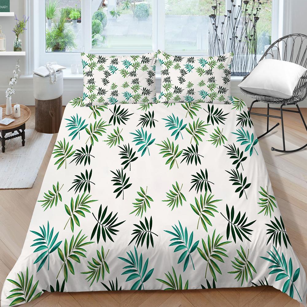 Домашний комплект постельного белья с листьями растений, пододеяльник, наволочка, домашний комплект постельного белья, полный размер, односпальная/двуспальная кровать, украшение дома