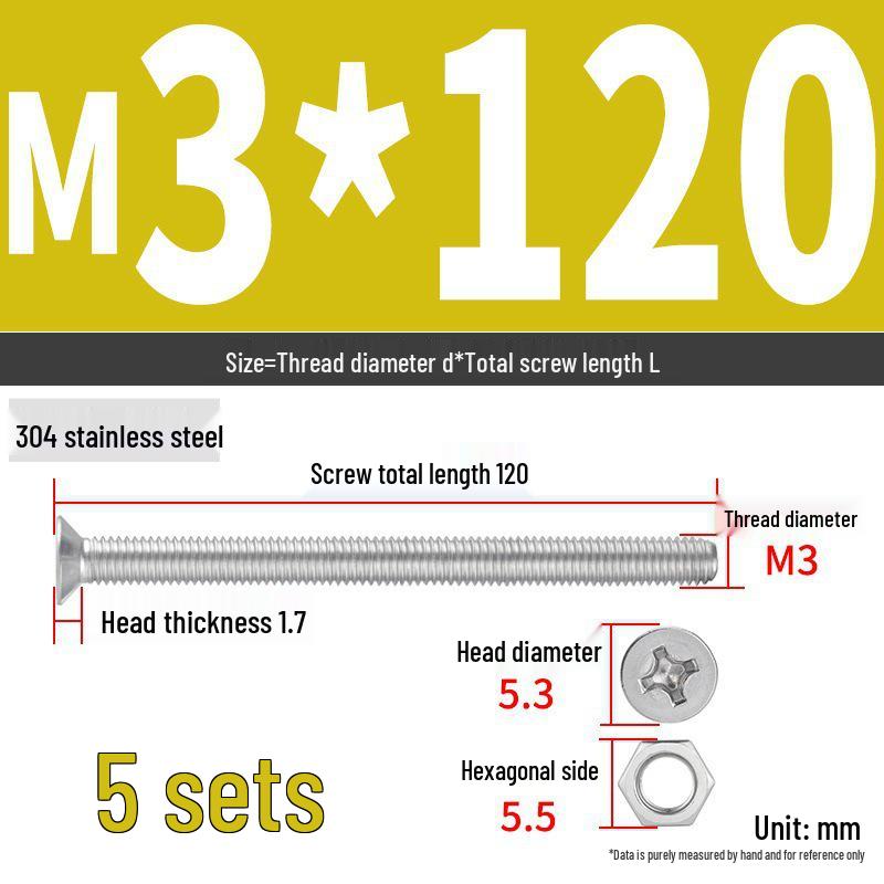 Набор Extra Long Phillips Flat Head Винтов и Гаек из Нержавеющей Стали 304 (2М, 3М, 4М)