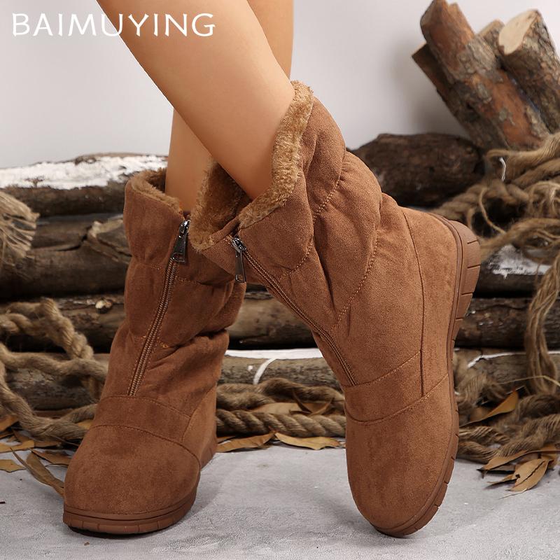 Женские зимние ботильоны на плоской подошве из замши, дизайнерские хлопковые туфли на молнии 2025 года, модные короткие плюшевые удобные повседневные теплые зимние ботинки Botas De Mujer