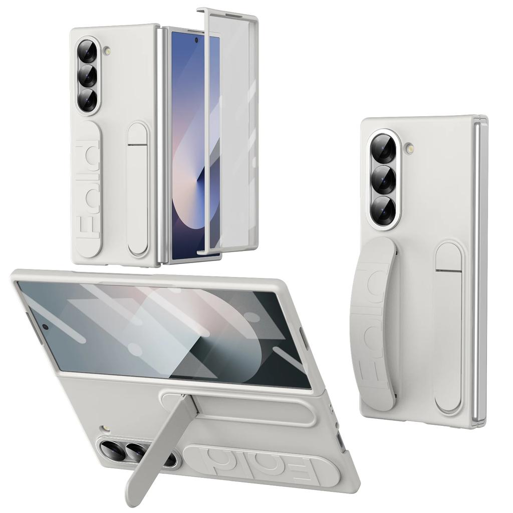 Роскошный оригинальный чехол для телефона Samsung Galaxy Z Fold 7 6 5 4 Защитная крышка с подставкой Стеклянная пленка Силиконовый захват Жесткий чехол