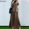 ZANZEA Женская блузка с длинным рукавом и брюки с широкими штанинами, повседневные костюмы-двойки