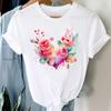 (Asian Size) Women Love Heart Flower Cute Trend 90s Print Lady Short Sleeve Tee Top Clothing Casual Fashion Tshirt Female Graphic T-shirt