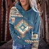 Women Fall Spring Hoodie Vintage Print Drawstring Loose Pullover Hooded Long Sleeve Soft Casual Pocket Colorfast Lady Top