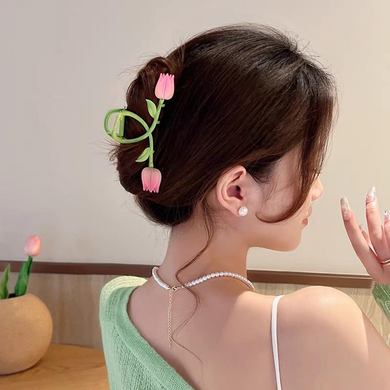 1pc Large Tulip Clip, Korean Flower Fashion Hair Clip, Pan Head Fashion Shark Clip, Summer Hair Clip