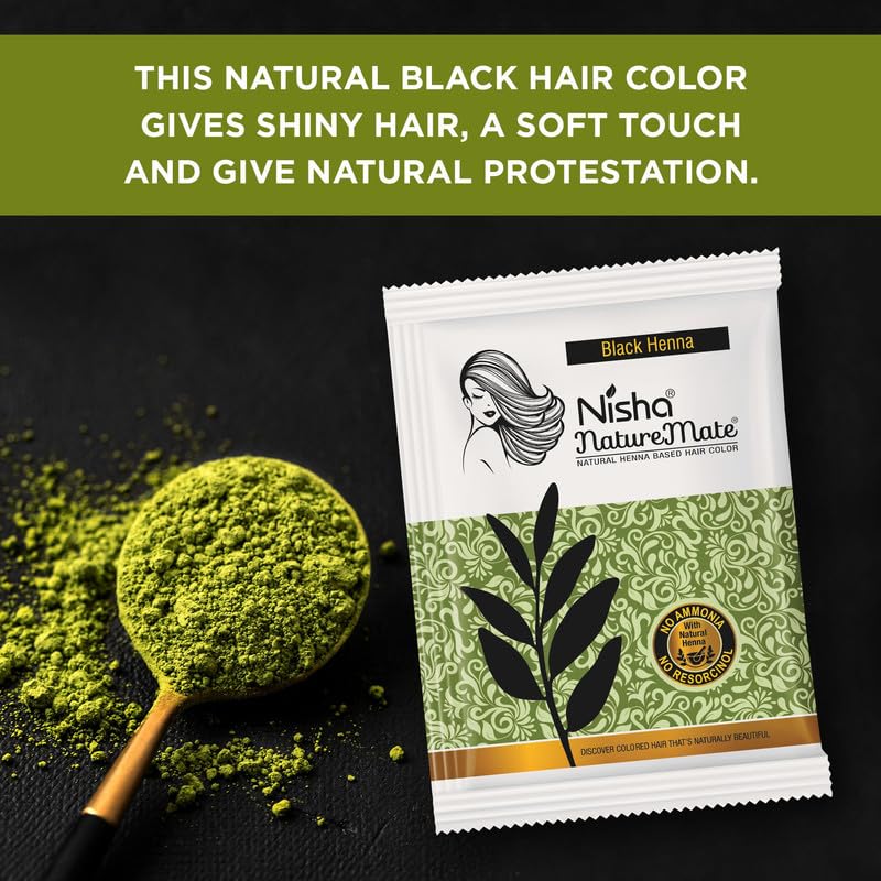 Nisha Nature Mate Хна для волос Черный Порошок 45 г X Упаковка из 3 штук Без аммиака Стойкая Травяная Краска для волос Для натурального блеска