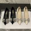 Pointed Stiletto High Heels Women's 2025 New Autumn Not Tired Feet Middle Heel Rhinestone Bow Temperament Versatile Single Shoes
