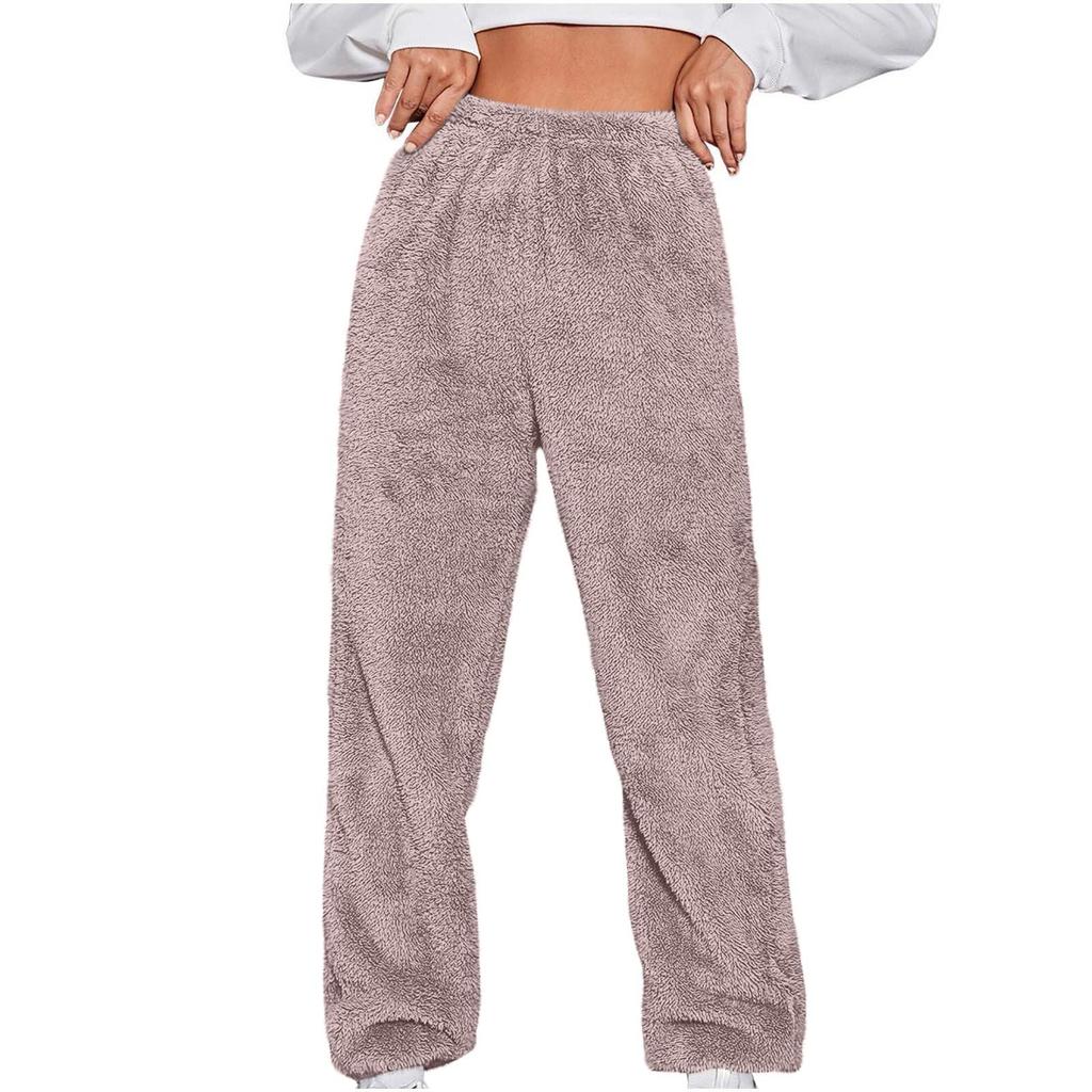 Women's Fashionable Relaxed-Fit Trousers Sporty Fleece-Lined Solid-Colour Cuffed Trousers