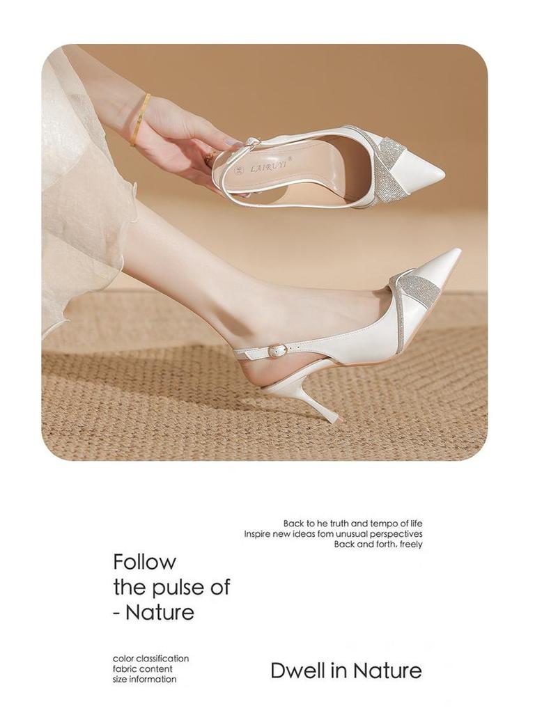 Туфли-лодочки BYZ без задника с острым носком на шпильке из микрофибры с пряжкой из страз - Универсальная обувь для работы и поездок для женщин