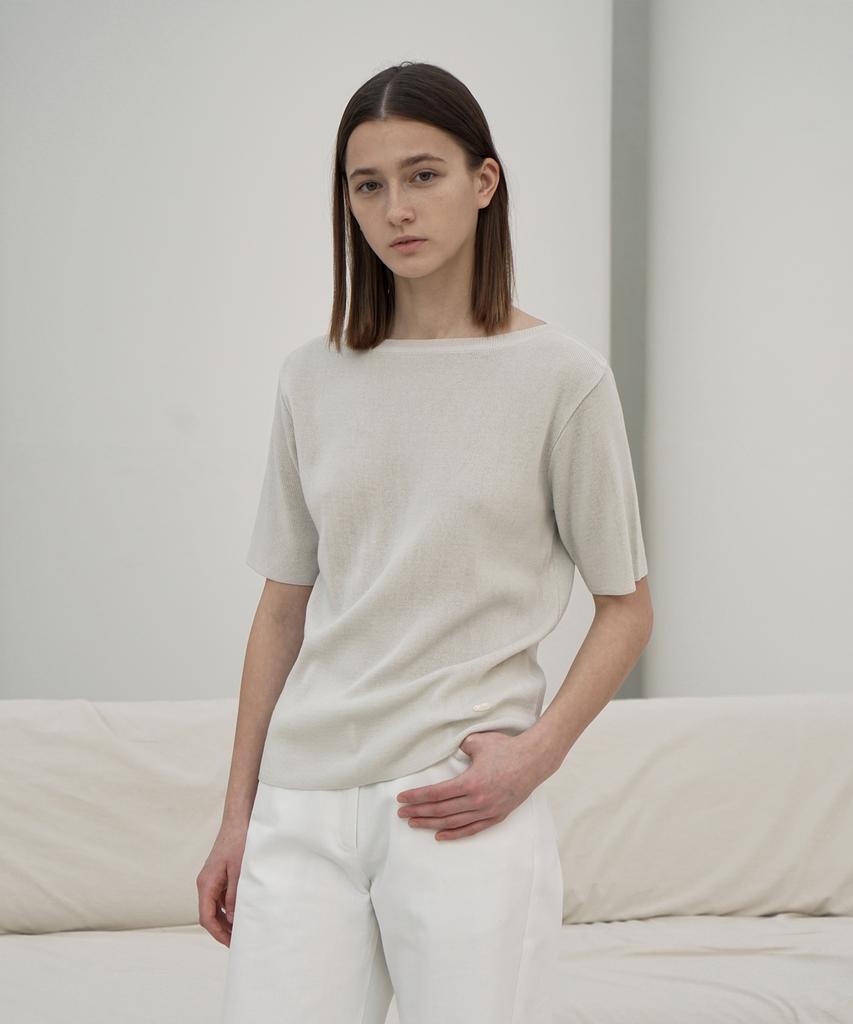 RE RHEE 2Color Boat Neck Short Sleeved Knit Top Sv
