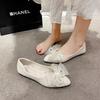 Fashion Women's Fashion Flat Shoes Autumn New Pointed Head Shallow Mouth Beaded Butterfly Knot Soft Sole Non-slip Low Top Single Shoes