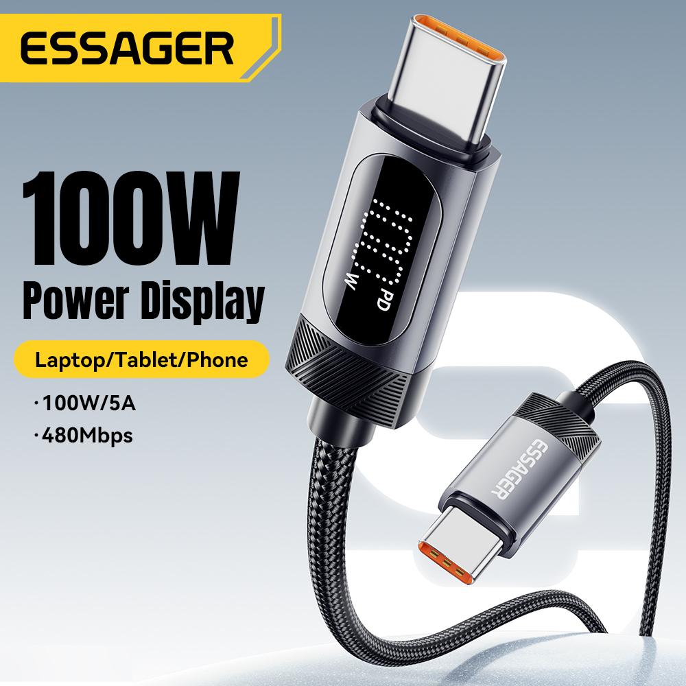 Essager USB C кабель с цифровым дисплеем для 17 16 15 Huawei 100W PD Быстрая зарядка для Macbook iPad Type C to C кабель