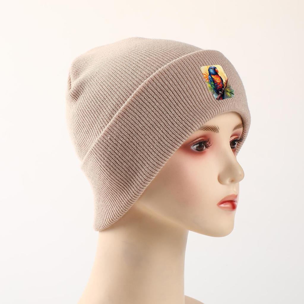 Colored Parrot Print Knit Cap Beanie, Animal Skullies Beanies Fit Stretchable Headwear Headwear Knitted Hat Beanie