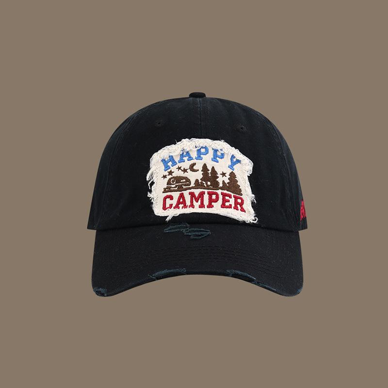 Кепка-бейсболка пэчворк 'Счастливый турист' Регулируемая Snapback Легкий полиэстер Потертый дизайн с графикой леса и костра