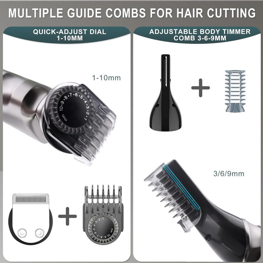 Hatteker Electric Hair Trimmer Carving Oil Head 7-in-1 Beard Nose Hair Trimmer - Precision Grooming Clippers
