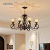 French Mid-Century Retro Chandelier with Glass Lampshade for Living, Dining, and Bedroom