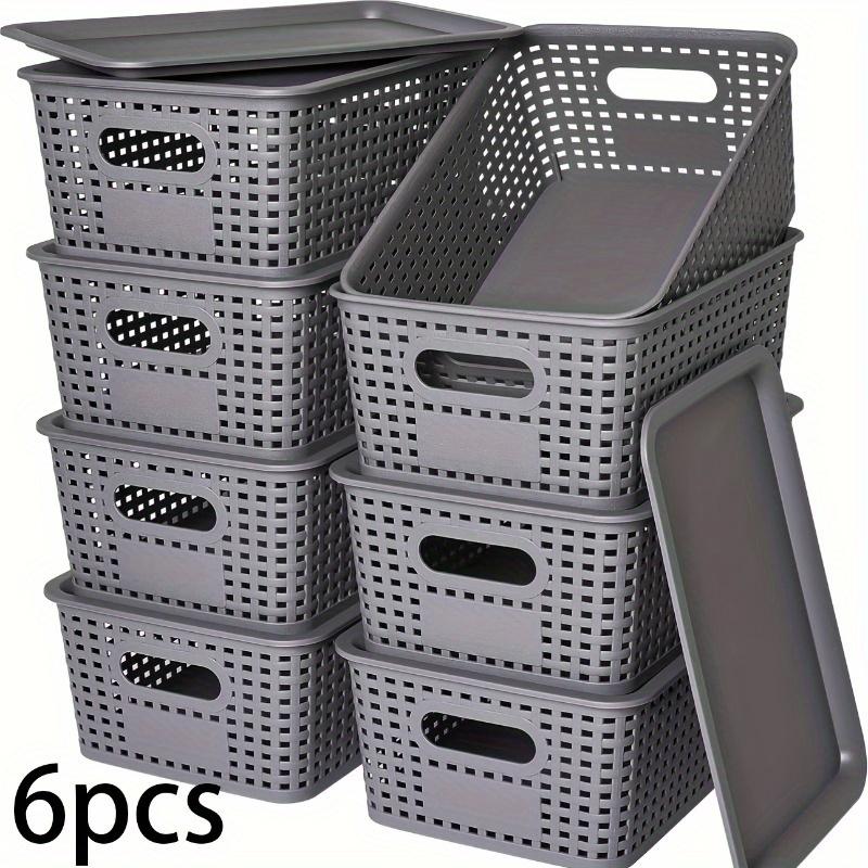 6pcs Stackable Plastic Storage Bins with Lids - Durable Organizer Baskets for Home - Multi-Purpose Shelf Bins,Home Organization