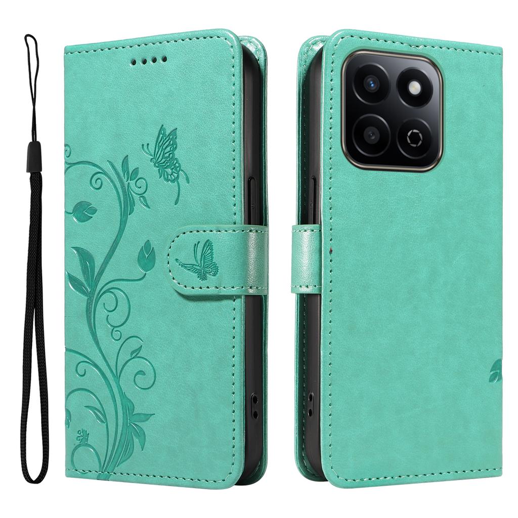 For Honor Play 60 Plus 5G/Play 9T/X7c 4G/200 Smart 5G PU Leather Cases Flower Pattern Wallet Stand Phone Cover with Strap