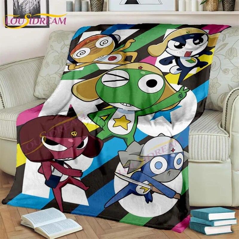 3D Cartoon Keroro Blanket Cute Frog Blanket Soft Lightweight Flannel Blanket for Living Room Bedroom Sofa Travel Camping Blanket