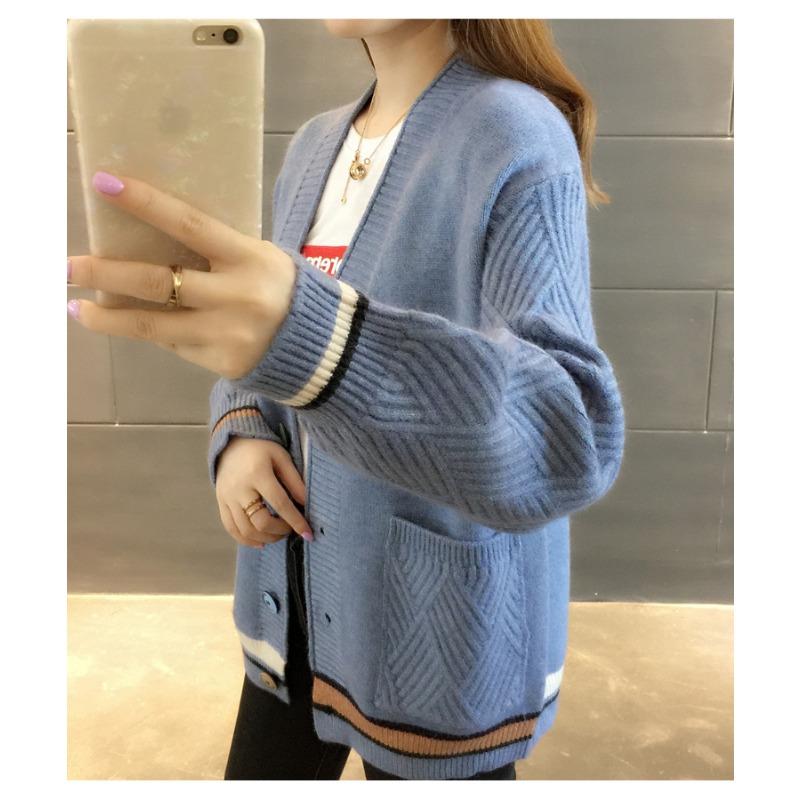 Осень-зима женский кардиган вязаный свитер V-образный вырез свободная куртка с длинным рукавом мода 2024 новые повседневные верхние пальто женские пуговицы карманы одежда 2591