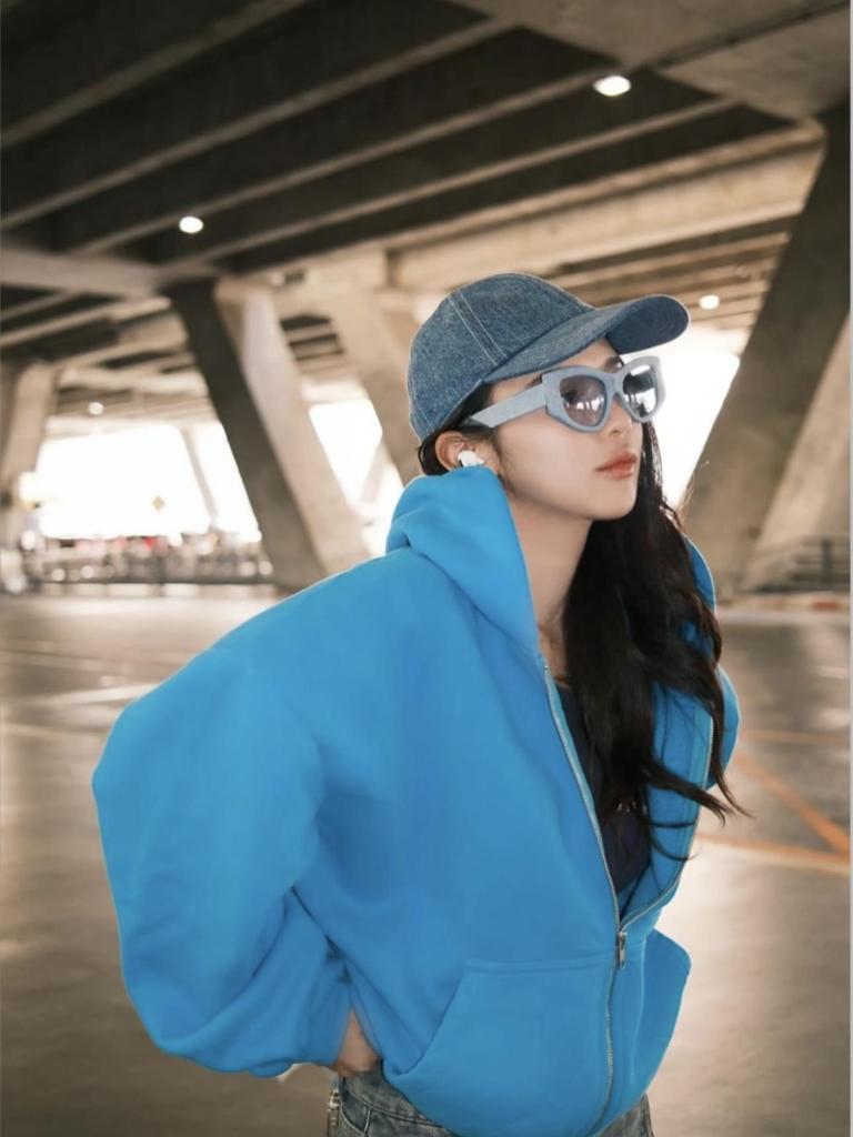 SKYLRK 2025SS Solid Color Distressed Fleece-Lined Hooded Cardigan - Bieber Style