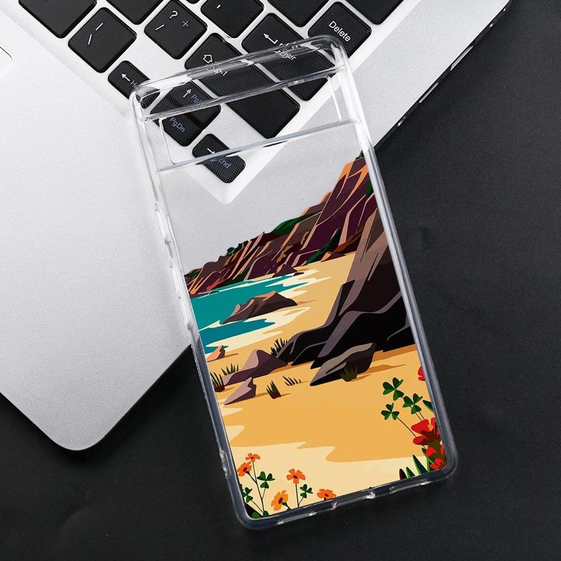 Чехол для телефона с пейзажем озера на заснеженной горе для Google Pixel 6A 8 Pro 8A 6 5G 7 Pro 7A Ручная роспись Прозрачный Мягкий ТПУ Задняя крышка Fundas