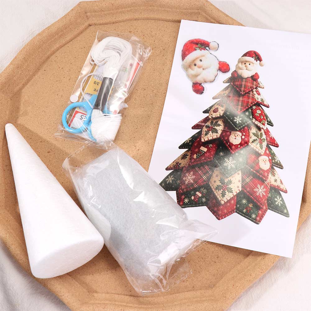 Handcraft Fabric Patchwork Xmas Tree 3D Tabletop Christmas Sewing Kit Tabletop Decor‘