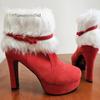 Women Winter Warm Shoes Christmas Lady Santa Claus Cosplay Shoes Red Ankle Boots High Heels Short Boots