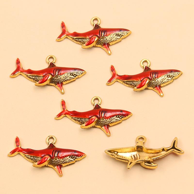 Ocean Style Shark Pendant: 2 Colors, 17x33mm Alloy Drip Oil Jewelry for DIY Earrings and Necklaces