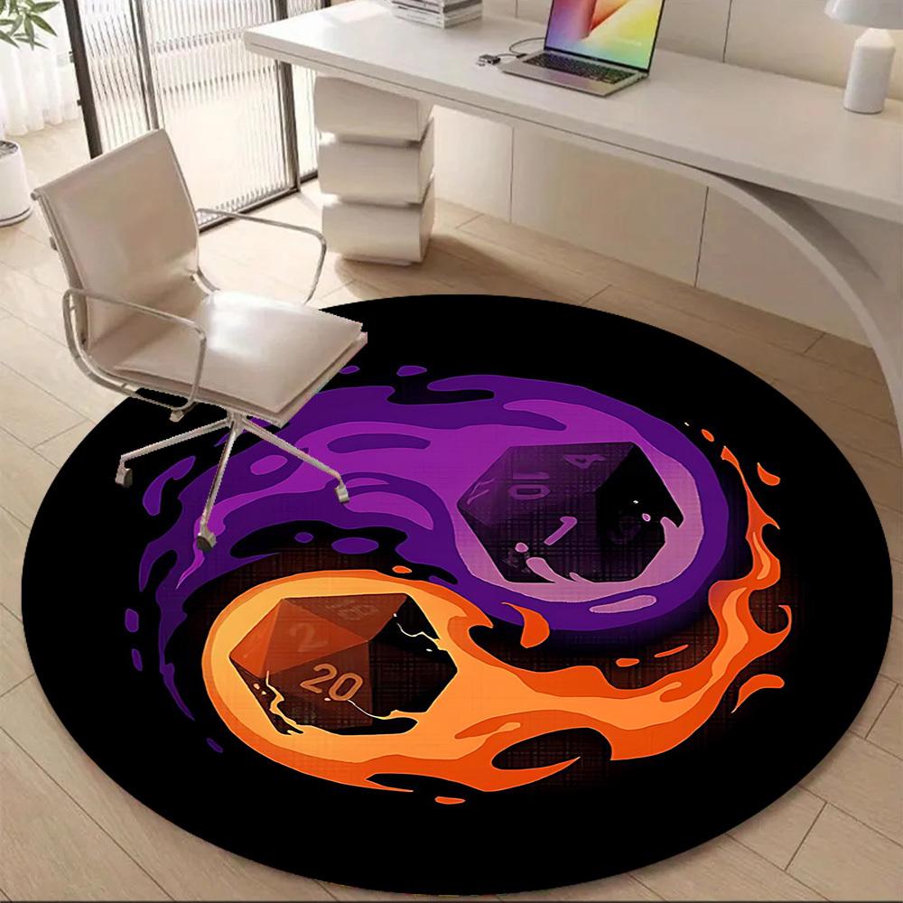 1PCDice Flames Office Round Area Rug, Mat Suitable For Office, Under Office Chairs Bedroom Living Room Home Decor, Room Deco