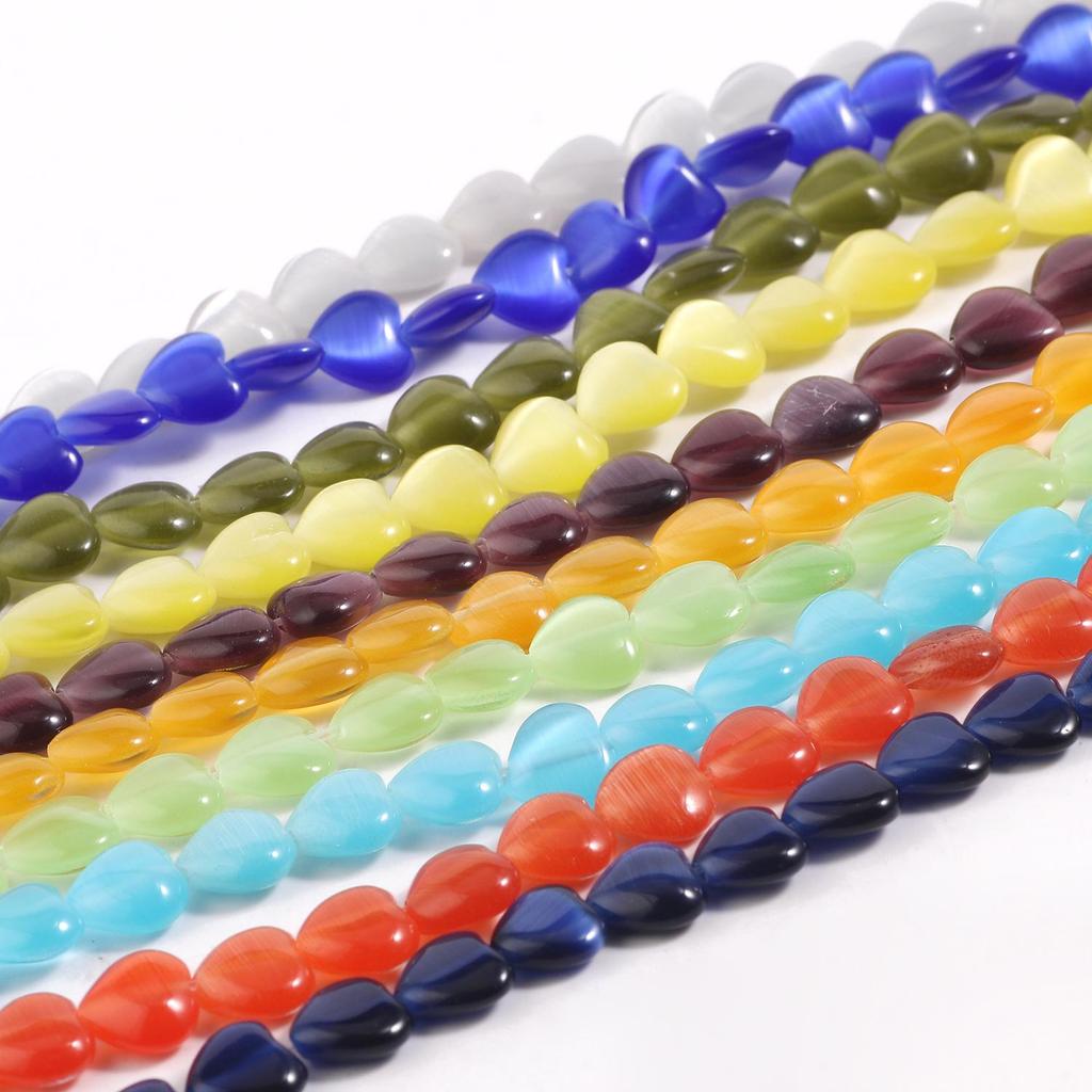 1 шт., бусины из натурального камня, 8 мм, кошачий глаз, лунный камень, опал, в форме сердца, разные цвета, свободные прокладки из бисера, для изготовления ювелирных изделий, браслет, ожерелье